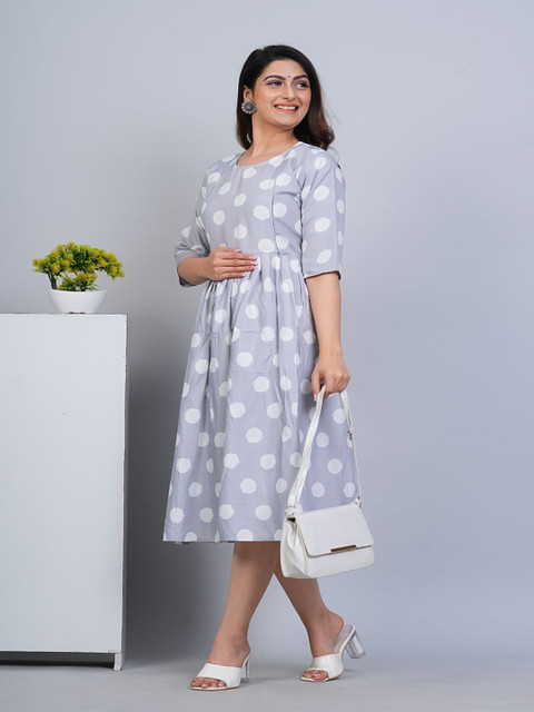 HETSA Floral Printed Round Neck Maternity Anarkali Kurta