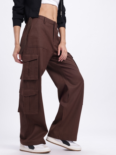 glitchez Women Mid-Rise Belted Detail Straight Fit Cargos