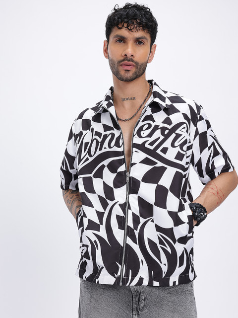 glitchez Monochrome Checkered Relaxed Shirt