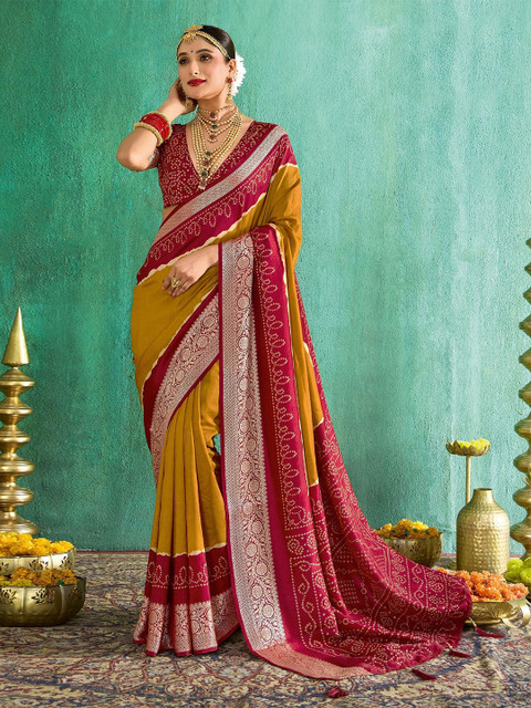 TIRA Bandhani Printed Tussar Saree With Blouse Piece