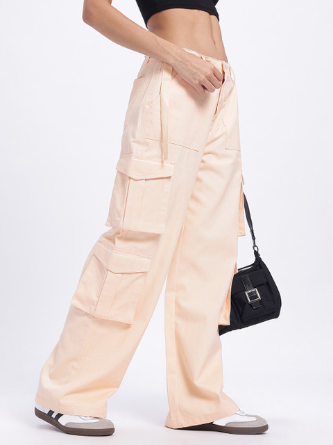 glitchez Women Mid-Rise Belted Detail Straight Fit Cargos