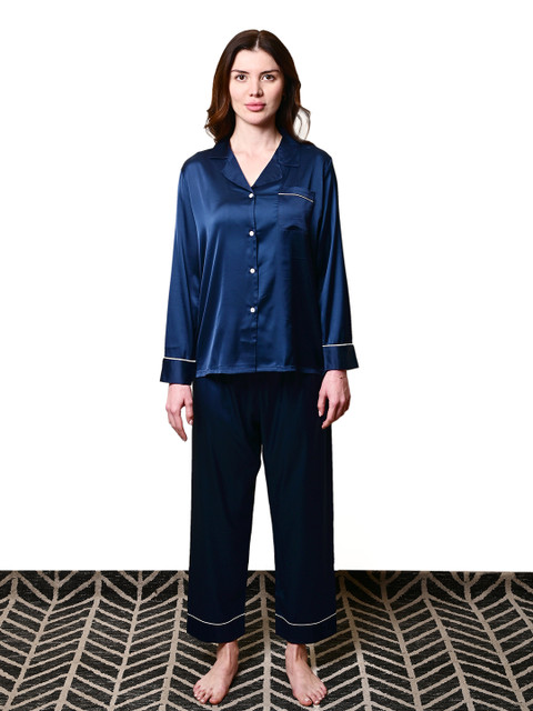 Sleepsia Lounge Women Full Sleeves Shirt & Pyjama Night Set