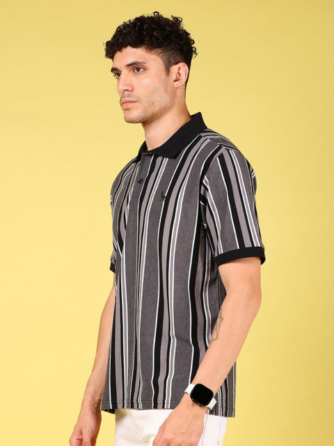 V-Mart Men Striped Polo Collar Cotton T-shirt - Image 3