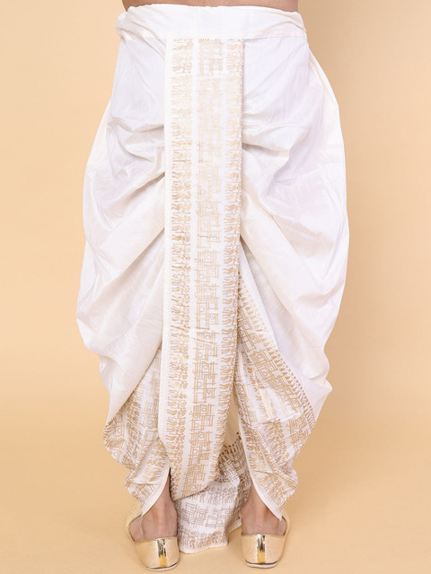W & G Men Printed Relaxed Fit Silk Ethnic Dhoti - Image 3