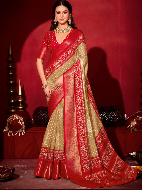 TIRA Women Bandhani Printed Zari Saree