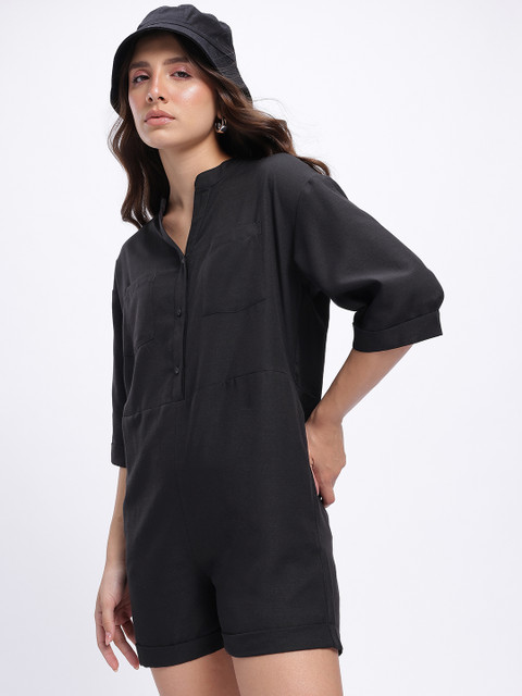 glitchez Mandarin Neck Regular Fit Playsuit