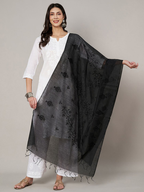 MUFFLY Embroidered Thread Work Cotton Dupatta