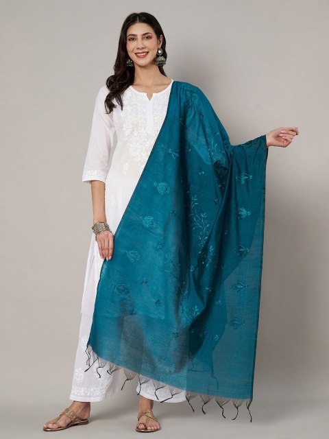 MUFFLY Embroidered Thread Work Cotton Dupatta
