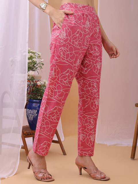 Saanjh Printed V-Neck Pure Cotton Top With Trousers Co-Ords - Image 7