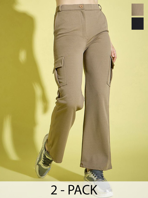 DIMPY GARMENTS Women Pack of 2 Relaxed High-Rise Cargos Trousers