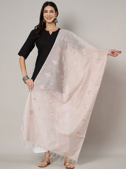MUFFLY Floral Embroidered Thread Work Cotton Dupatta