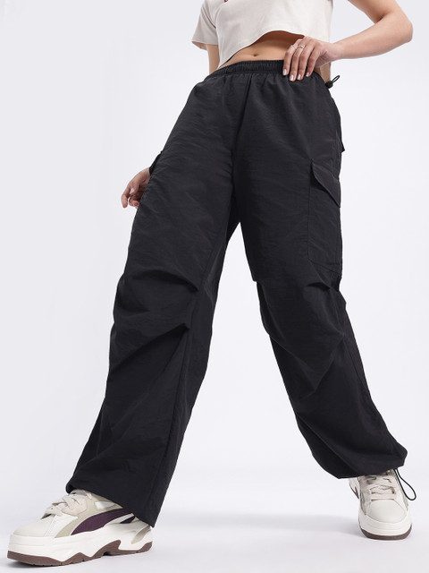 glitchez Women Relaxed Fit Cargo-Style Parachute Trousers