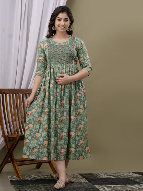 CORSICA Floral Print Maternity Gown Midi Dress