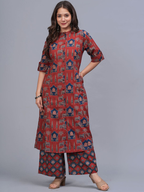 Amayra Cotton Printed A-Line Kurta with Palazzo Pant