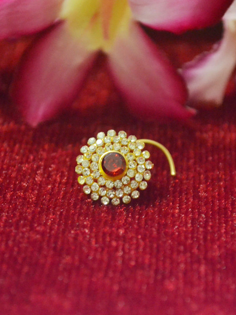 SHREEVARAM Rhodium-Plated Cubic Zirconia Ring Nosepin