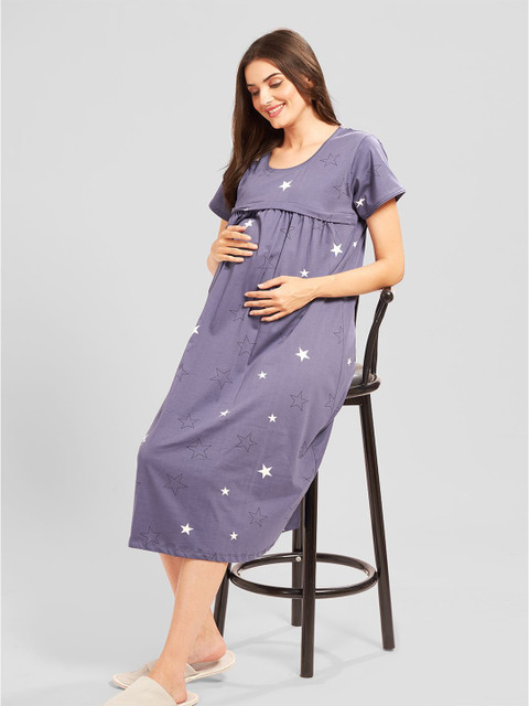 AV2 Women Printed Pure Cotton Maternity Nightdress