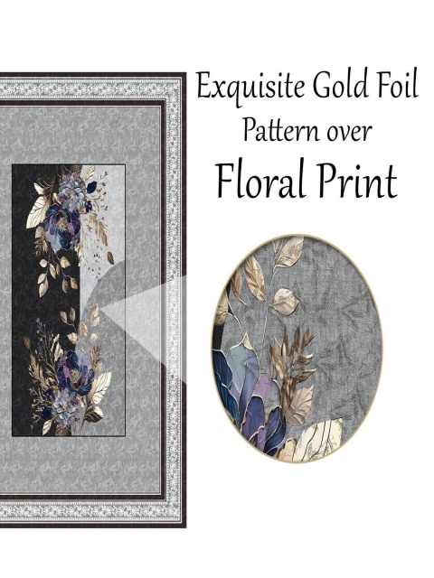 Cloth Fusion Black & Yellow Floral Printed Anti-Slip 4-Seater Velvet Table Cover - Image 6