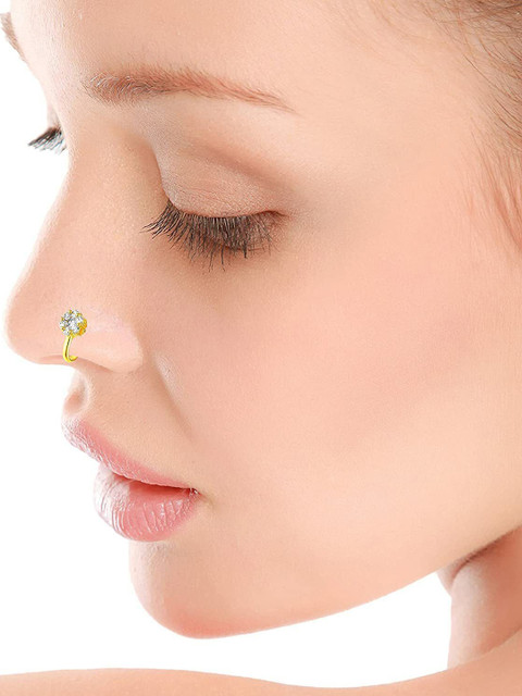 SHREEVARAM Gold-Plated Cubic Zirconia Stud Nosepin