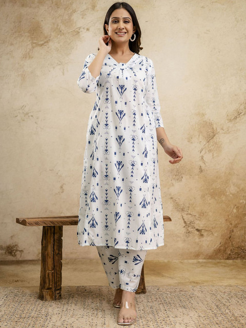 Nayo Pure Cotton Printed V-Neck Tunic & Palazzos Co-Ords Set