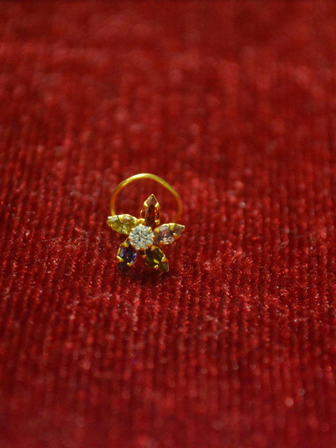 SHREEVARAM Gold-Plated Cubic Zirconia Ring Nosepin