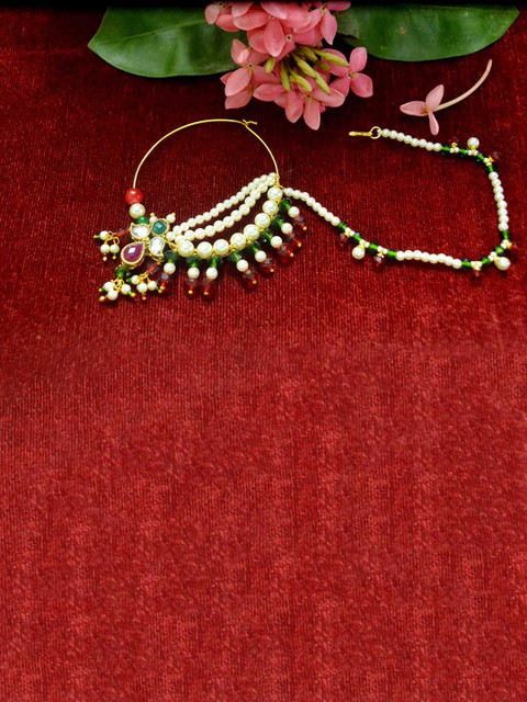 SHREEVARAM Gold-Plated Cubic Zirconia Ring Nosepin