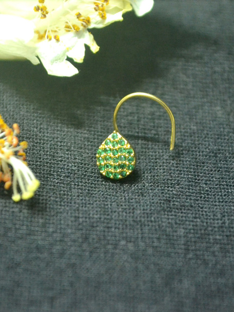 SHREEVARAM Gold-Plated Cubic Zirconia Ring Nosepin