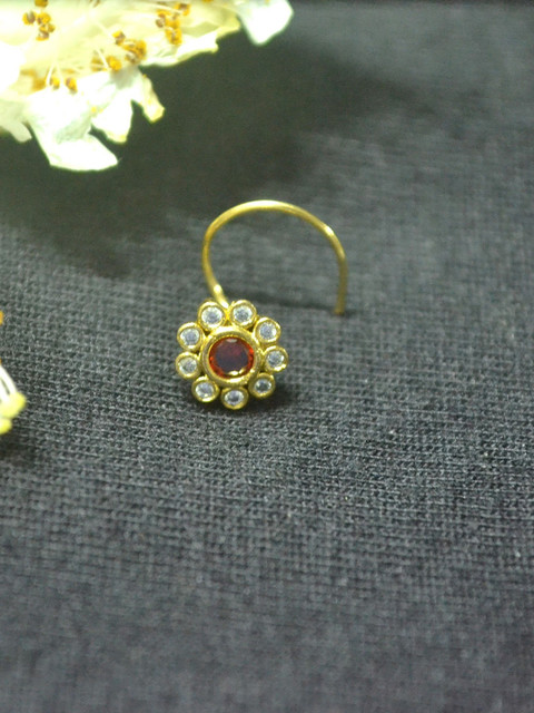 SHREEVARAM Gold-Plated Cubic Zirconia Ring Nosepin