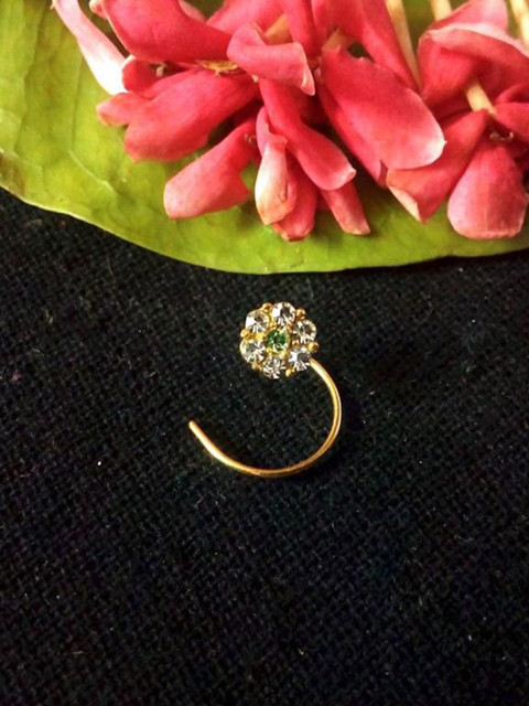 SHREEVARAM Rhodium-Plated Cubic Zirconia Ring Nosepin