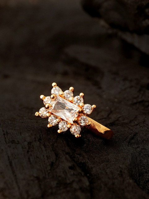 SHREEVARAM Gold-Plated Cubic Zirconia Stud Nosepin