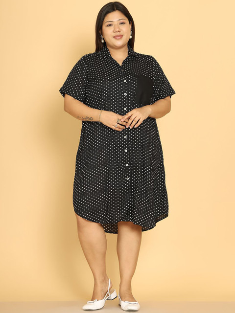 theRebelinme Plus Size Polka Dots Printed Shirt Dress