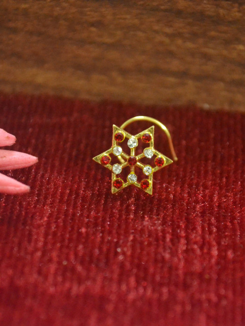 SHREEVARAM Rhodium-Plated Cubic Zirconia Ring Nosepin