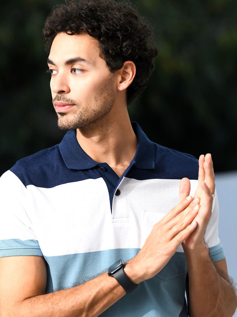 ARBOUR Men Colourblocked Polo Collar Cotton T-shirt - Image 7