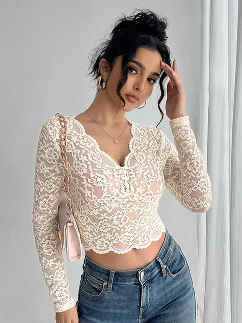 StyleCast Women V-Neck Fitted Crop Top