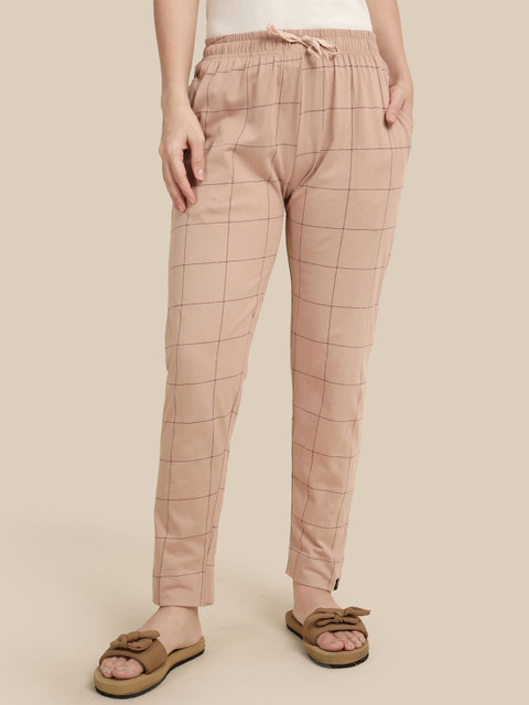 TWIN BIRDS Women Tan Brown Cotton Printed Night Pant