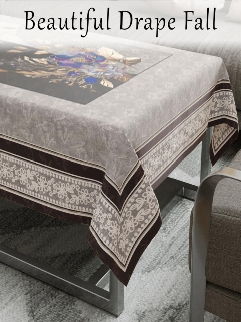 Cloth Fusion Black & Yellow Floral Printed Anti-Slip 4-Seater Velvet Table Cover - Image 3