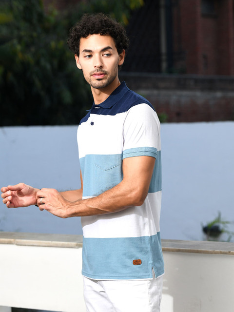 ARBOUR Men Colourblocked Polo Collar Cotton T-shirt - Image 4
