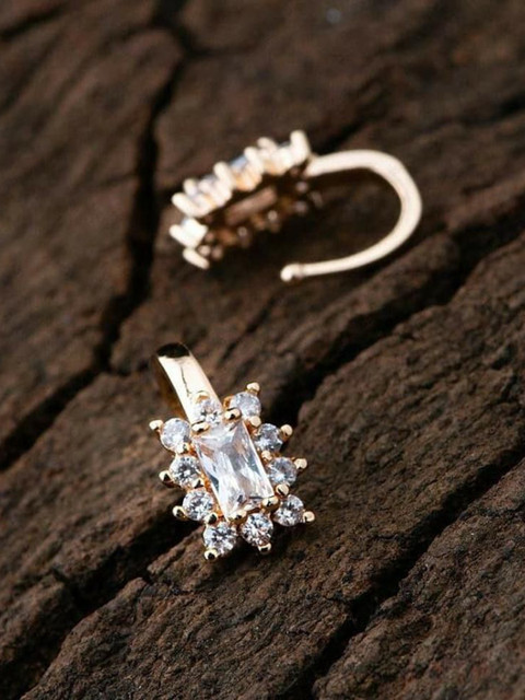 SHREEVARAM Gold-Plated Cubic Zirconia Stud Nosepin