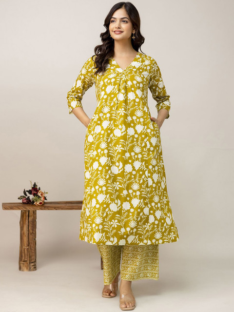 Nayo Printed V Neck Cotton Tunic With Palazzo Co-Ords