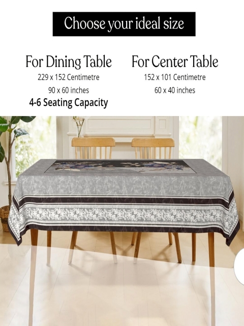 Cloth Fusion Black & Yellow Floral Printed Anti-Slip 4-Seater Velvet Table Cover - Image 7