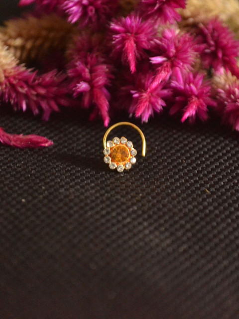 SHREEVARAM Gold-Plated Cubic Zirconia Ring Nosepin