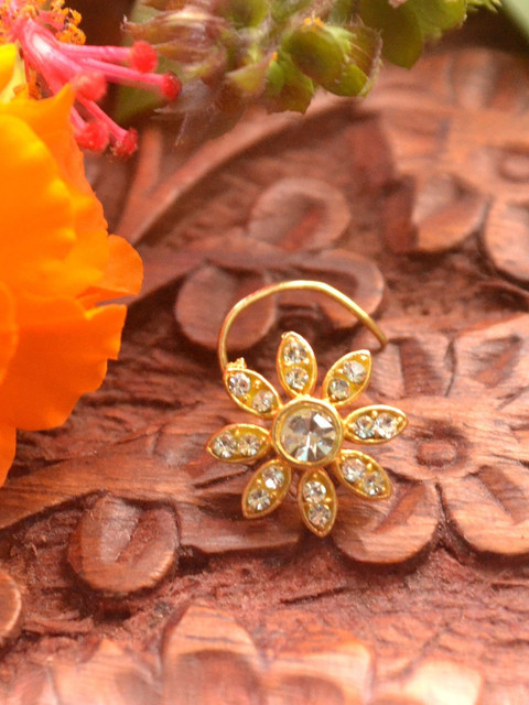 SHREEVARAM Gold-Plated Cubic Zirconia Ring Nosepin