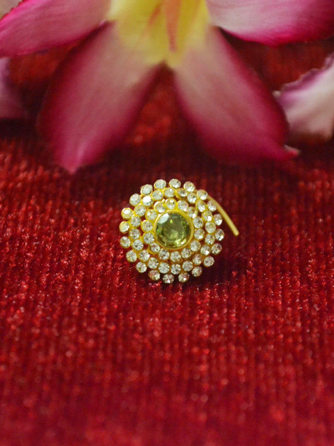 SHREEVARAM Rhodium-Plated Cubic Zirconia Studded Ring Nosepin