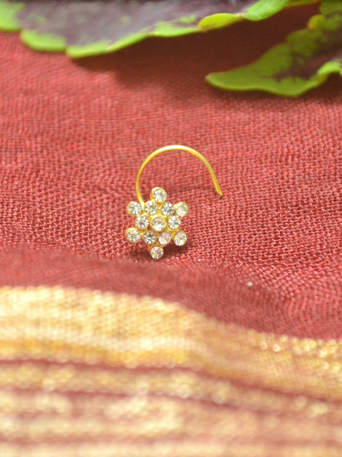 SHREEVARAM Gold-Plated Cubic Zirconia Ring Nosepin
