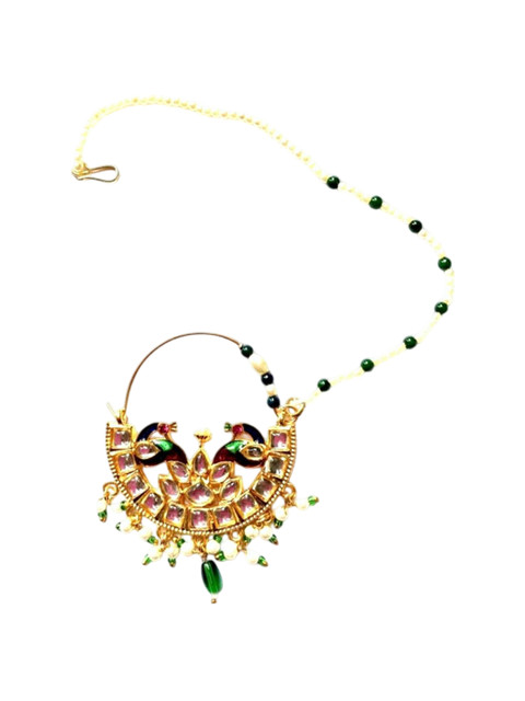 NIKYANKA Gold-Plated Artificial Stones and Beads Ring Nosepin