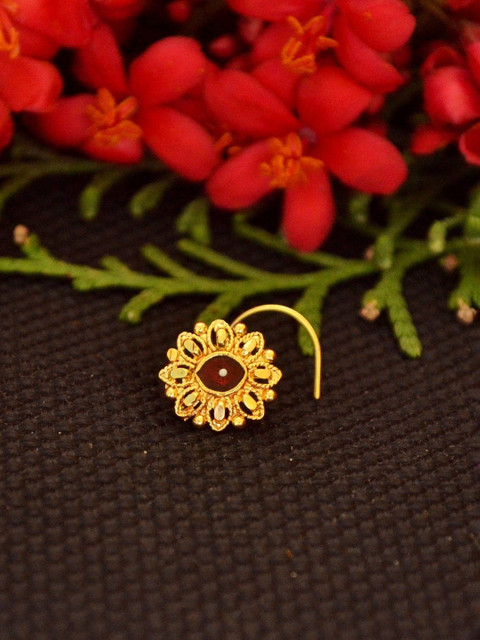 SHREEVARAM Gold-Plated Cubic Zirconia Ring Nosepin