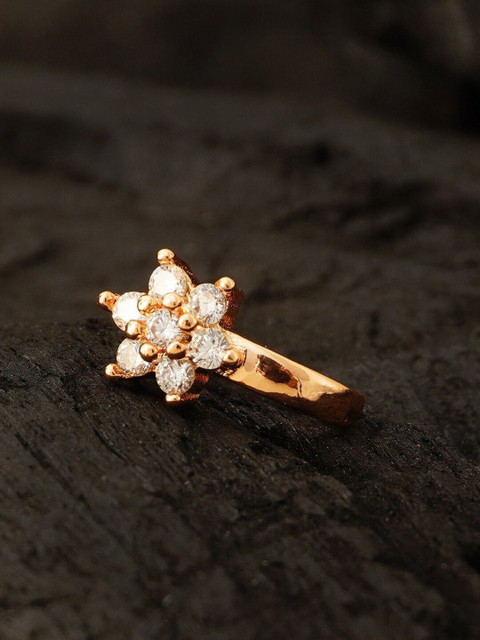 SHREEVARAM Rhodium-Plated Cubic Zirconia Stud Nosepin