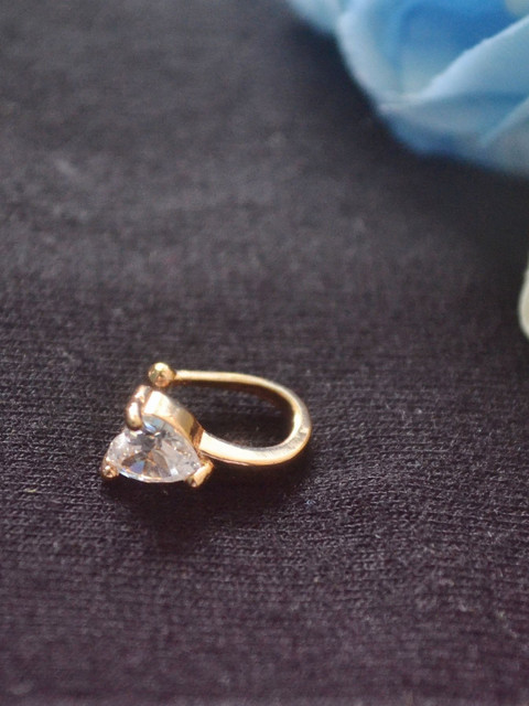 SHREEVARAM Gold-Plated Cubic Zirconia Studded Stud Nosepin
