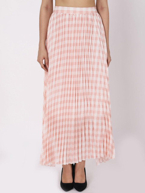 JAKANARY Checked Pleated A-line Midi Skirt