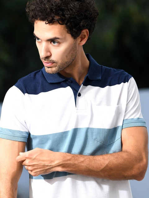 ARBOUR Men Colourblocked Polo Collar Cotton T-shirt - Image 2