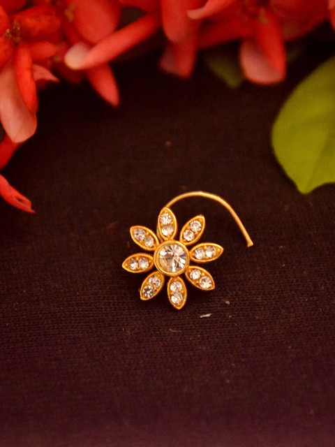SHREEVARAM Gold-Plated Cubic Zirconia Stud Nosepin